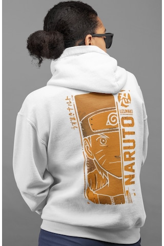 Sevbano Tasarım Naruto Uzumaki Anime Sırt Baskılı Unisex Oversize Penye H beyaz