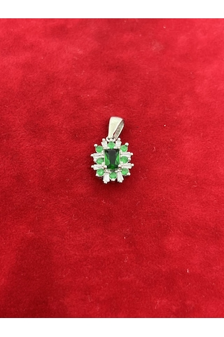 Firuze Gümüş Yeşil Beyaz Taşlı Oval Küpe Yüzük Kolye Üçlü Gümüş Set