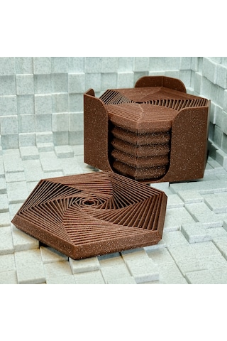 3d Baskı Super Fidget Coaster Seti - Altıgen Desenli Bardak Altlığı Ve Tutucu-kahverengi