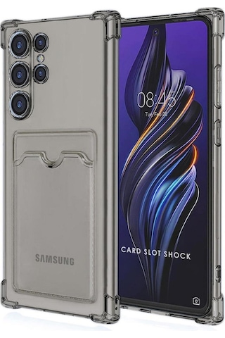 Samsung Galaxy S25 Ultra Uyumlu Kılıf Köşe Korumalı Kartlıklı Cüzdanlı Silikon Kapak - Füme