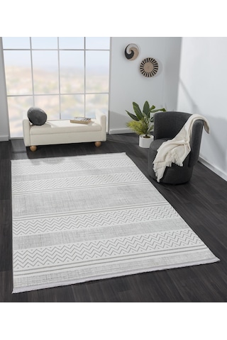 Sümer Sm009a Gri Beyaz Detaylı Halı Iskandinav Desen Dekoratif Modern Tozuyok Antialerjik-303 Gri