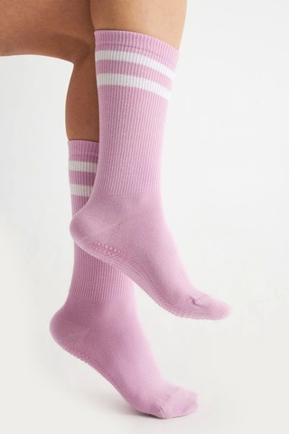 Bambu Kadın Lila Kaydırmaz Taban Silikon Baskı Yoga Fitness Pilates Bale Dans Tenis Çorabı Çok Renkli