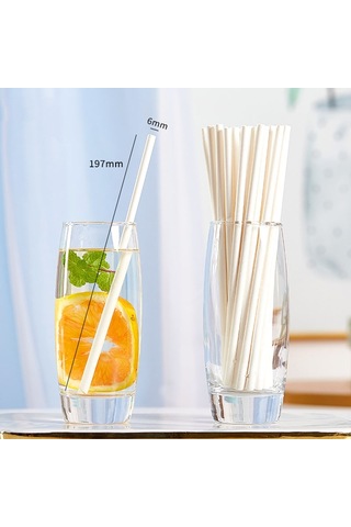 Sones 100 Adet / Paket 6x197mm Tek Kullanımlık Kağıt Pipetler Biyolojik Olarak Parçalanabilir Parti İçme Pipetleri Tatlı Masası Dekorasyonu Malzemesi, Renk: Kraft Kağıdı