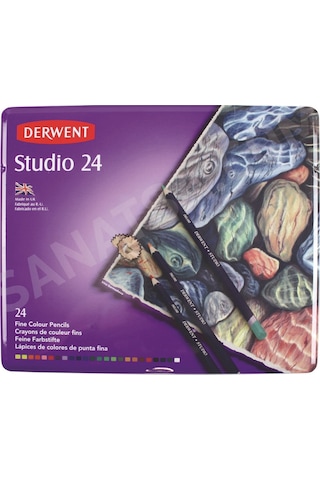 Derwent Studio Pencils Kuruboya Kalemi Teneke Kutu 24 Renk
