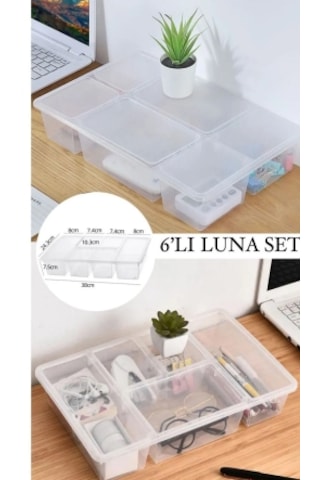 6 Adet Luna Kapaklı Çekmece Içi Düzenleyici Takı Ve Makyaj Kutusu