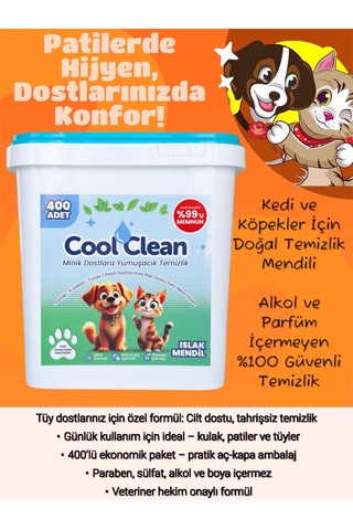 Coolclean - Evcil Hayvan Temizlik Islak Mendili - 400'lü Kova
