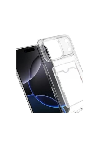 Apple Uyumlu iPhone 17 Pro Max Kılıf Kartlıklı Kamera Çıkıntılı Şeffaf Darbe Korumalı A Kalite Kapak