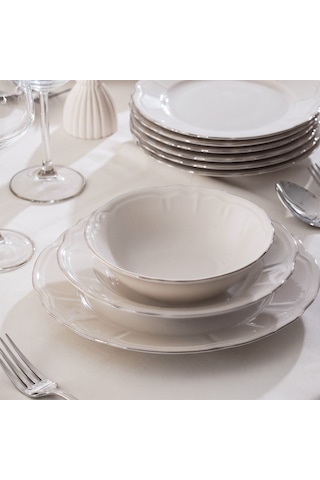 Porsima 4431 Tiffany Platin Yaldızlı Yemek Takımı 24 Parça 6 Kişilik Yemek Seti Beyaz