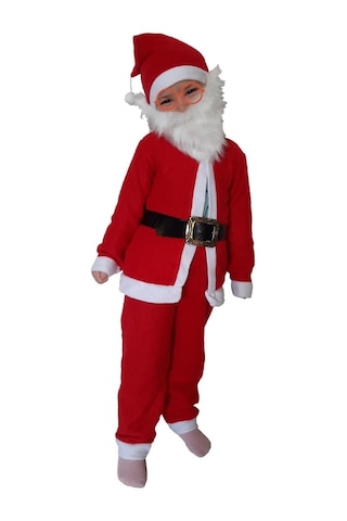 Pembecin Çocuk Noel Baba Sakallı Kostüm Kırmızı