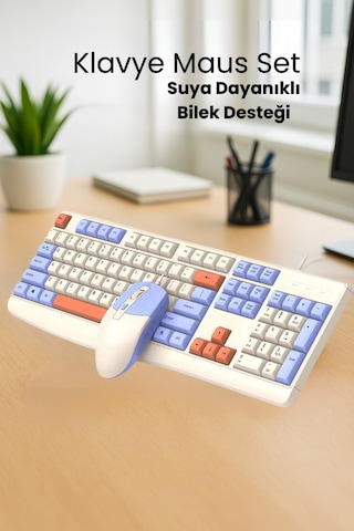 Km-300 Usb Kablolu Türkçe Klavye Mouse Seti, Suya Dayanıklı, Bilek Destekli Klavye Seti Diğer