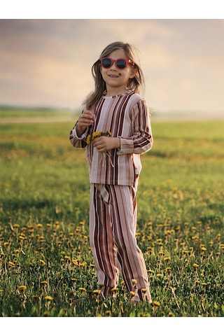Antebies Organik Pembe Uzun Kollu Kız Çocuk Pijama Takımı Renkli