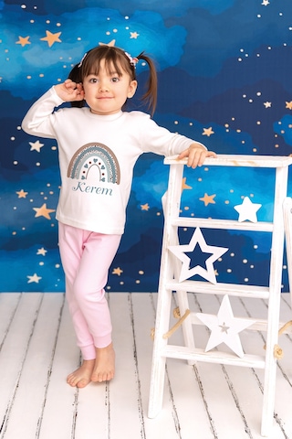 Pia Baby İsme Özel Erkek Çocuk Pijama Takımı %100 Pamuk Penye İsim Baskılı Kişiye Özel Çocuk Pijaması 10734p14pi Krem