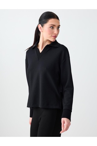 Jimmy Key Jimmy Key Siyah Polo Yaka Uzun Kollu Modal Örme Sweatshirt 6sw235626900