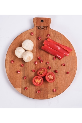 İroko L Doğal Kayın Ahşap Yuvarlak Kesme Tahtası 25x28,5 Cm Saplı, El Yapımı, Premium Kalite Ahşap