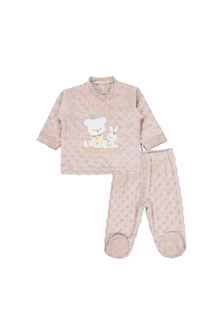Albimini Kız Ayı Tavşan Nakış Patikli 2li Pijama Takım 1-6 Ay - Kahve