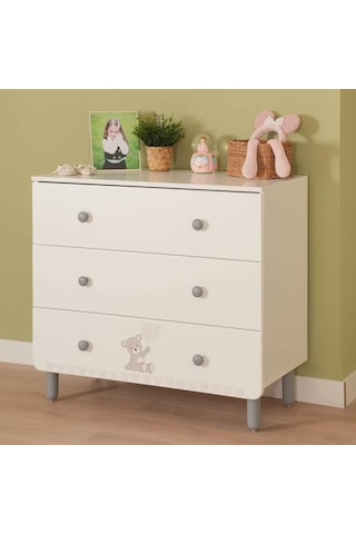 Meltem Kids Sweet Bear Bebek Ve Çocuk Odası Üç Çekmeceli Şifonyer Beyaz