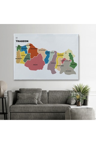 Trabzon İli Ve İlçeler Haritası Dekoratif Kanvas Tablo 1470 125 X 70