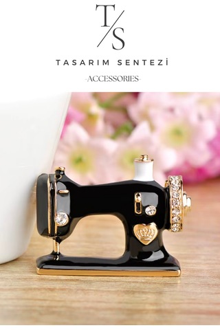 Broş Metal Rozet Dikiş Makinesi Taşlı Terzi Nakış Dikim Siyah Yaka Kıyafet Şapka Takı Aksesuar Çok Renkli