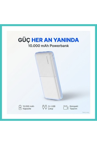 Ny Joy Snapmax -3009 Beyaz 10.000 Mah Powerbank 2x Usb Çıkışlı 1 Type-c Ve 1 Micro Girişli Nyjoybz