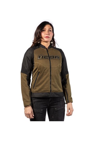 Icon Womens Overlord 3 Mesh Camo Korumalı Kadın Motosiklet Montu Siyah Yeşil