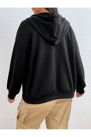 Basic Düz Hırka - Siyah Oversize Kapüşonlu Siyah