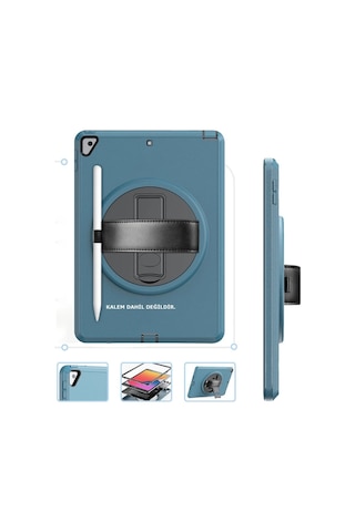 Zenviya21 Apple iPad Uyumlu 10.2 7.nesil Kılıf Hand Strap Tablet Kılıfı - Turkuaz Zenya785 Arka Kapak