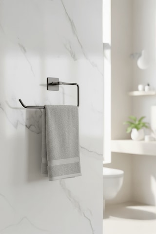 Siyah Yapışkanlı Solo Havluluk Kare Topuzlu, Yapıştır/vidala Montajlı Metal Banyo Askısı - S-110 - Kts Siyah
