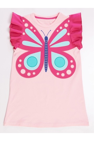 Denokids Mushi Pembe Kelebek Kız Elbise Pembe