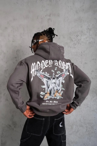 Erkek 3 İplik Pamuklu Baskılı Kapüşonlu Cepli Sweatshirt Hoodie - Füme Füme