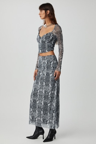 Grımelange Beulah Kadın Maxi Boy Slim Fit Beli Lastikli Tül Batik Desenli Yılan Desenli Etek Yılan Desenli