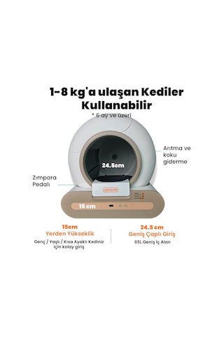 Groove Ti+ 65l Wi-fi Otomatik Akıllı Kedi Tuvaleti Kahverengi Ultra Sessiz+app Kontrol+akıllı Sensör+uv Filtre