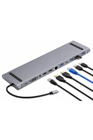 12 İn 1 Çoklayıcı Usb Type C Hub 3.0 Adaptör 4k Hdmı Uyumlu Rj45 Sd/tf Vga Hdmı Pd Apple MacBook