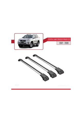 Toyota Land Cruiser Prado J125 2007-2009 Arası İle Uyumlu Ace-1 Ara Atkı Tavan Barı Gri 3 Adet