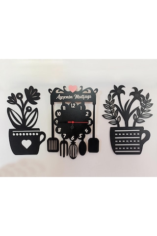 3 Lü Set Ahşap Mutfak Saati Ve Süsü