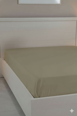 %100 Pamuk Ranforce Premium King Size Lastikli Çarşaf - Bej Bej