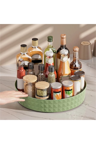 Kangvka 22.5 Cm Kare Döner Tepsisi - Çeşni, Kozmetik, Ev Eşyaları İçin Düzenleyici, Çalışma Alanını Temiz Tutar Yeşil