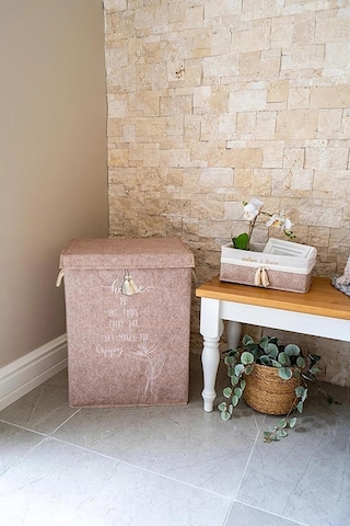 Keçe Kapaklı Kirli Çamaşır Sepeti - Çok Amaçlı Saklama Kutusu Mega Hurç Bej 55 X 41 X 30 Cm Bej