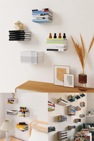 Görünmez Dekoratif Sihirli Duvar Kitaplığı Dayanıklı Metal Kitaplık Duvar Rafı 4 Adet Diğer