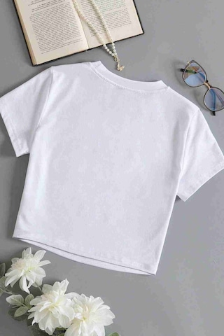 Merry See Pamuklu Yumuşak Dokulu Kısa Kol Bisiklet Yaka Bluz Crop Beyaz 001