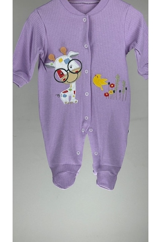 Zürafalı Çıtçıtlı %100 Kız Bebek Tulum 001