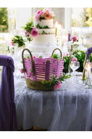 Dekoratif Hasır Sepet Organizer Takı Makyaj Kutusu Komidin Üstü Banyo Kutusu Pembe