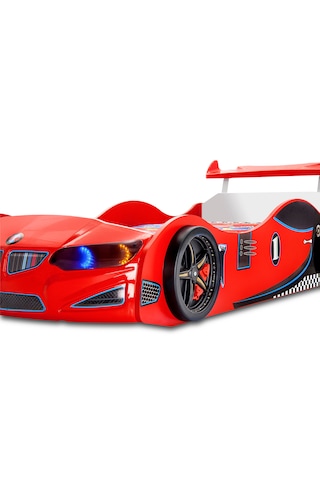 Gt2 - Arabalı Yatak - Araba Yatak, Işıklı, Kırmızı Tek Kişilik