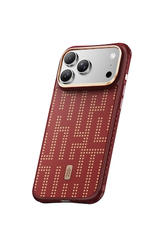 Apple iPhone 18 Pro Uyumlu Kılıf M-safe Şarj Özellikli Raptic Aramid Dual Grid Serisi Karbon Kapak Kırmızı