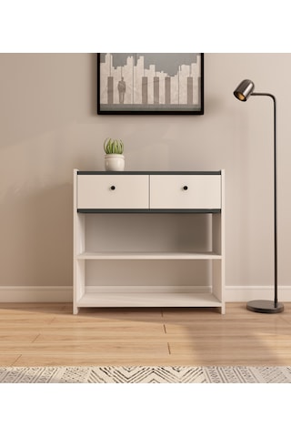 Rose 84 Cm 2 Raflı Kapaklı Dresuar Antre Hol Makyaj Masası Kahve Köşesi Beyaz - Antrasit