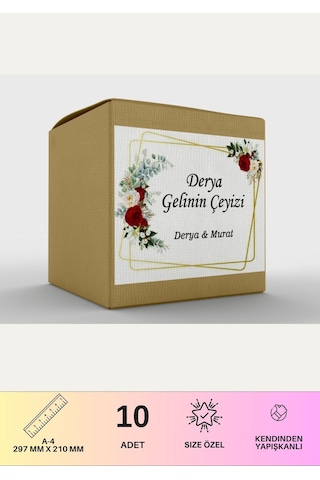 Çeyiz Etiketi Özelleştirilebilir İsme Özel - 10 Adet - Kırmızı Beyaz Gül Desen Diğer