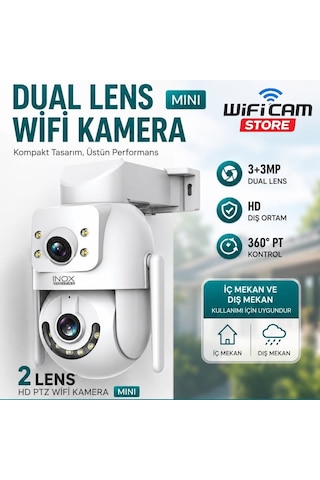 Mini Çift Kameralı Wifi Güvenlik Kamerası İç Ve Dış Ortama Uygundur