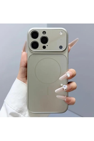 Apple Uyumlu iPhone 14 Pro Max Magsafe Kılıf 17 Pro Max Kamera Görünümlü Lens Korumalı Kapak Gri