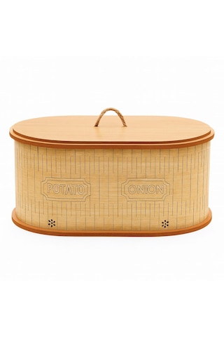 Dekorasyaa 2 Bölmeli Patates Soğanlık - Bambu - Oval - Açık Natural Desen Açık Kahverengi