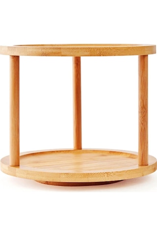 Bambu 2 Katlı Dönen Baharatlık Standı Organizer Düzenleyici / Doğal / Bambu Kahverengi