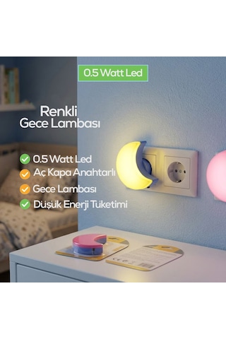 Softled-6975 Gece Lambası Renkli 0.5w 3 Led Ay - 10'li Paket Diğer